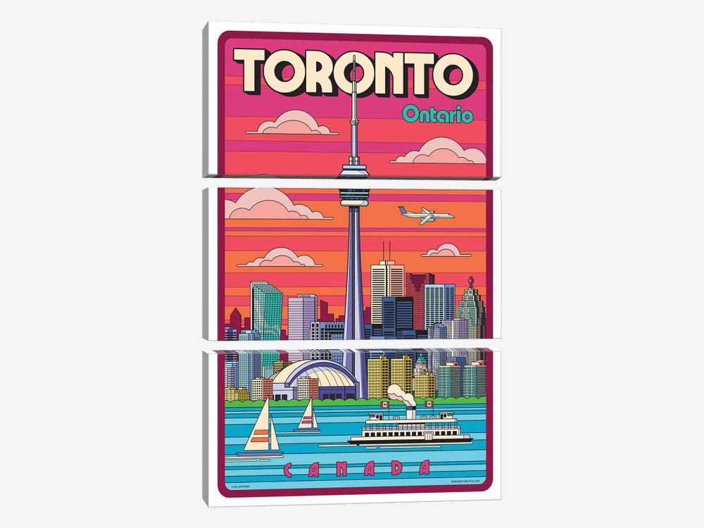 Toronto Pop Art Travel Poster by Jim Zahniser 3-piece Canvas Wall Art