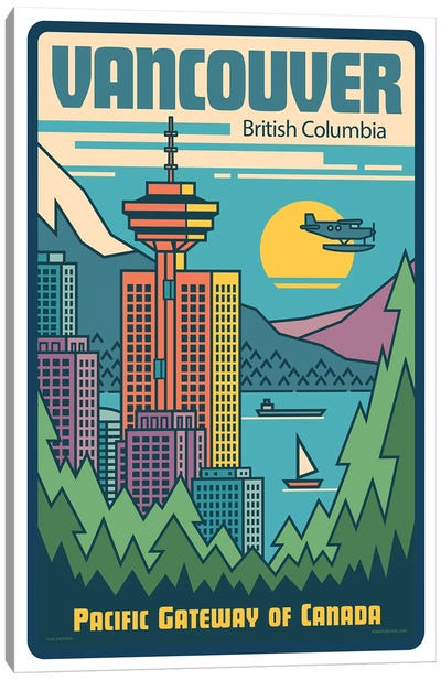 Vancouver Pop Art Travel Poster Canvas Art Print - Retro Redux