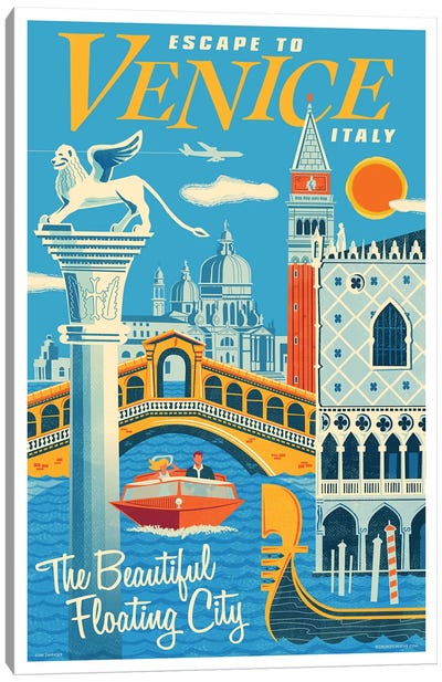 Venice Travel Poster I Canvas Art Print - Rialto Bridge