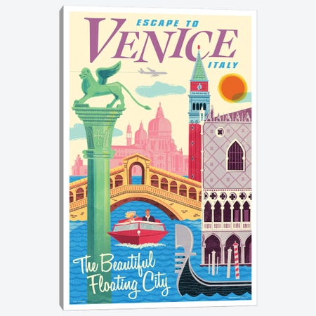 Venice Travel Poster II Canvas Print #JZA55} by Jim Zahniser Canvas Wall Art