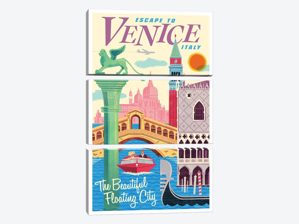 Venice Travel Poster II by Jim Zahniser 3-piece Canvas Print
