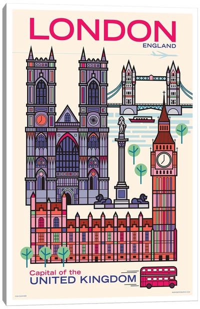 London Travel Poster Canvas Art Print - Jim Zahniser