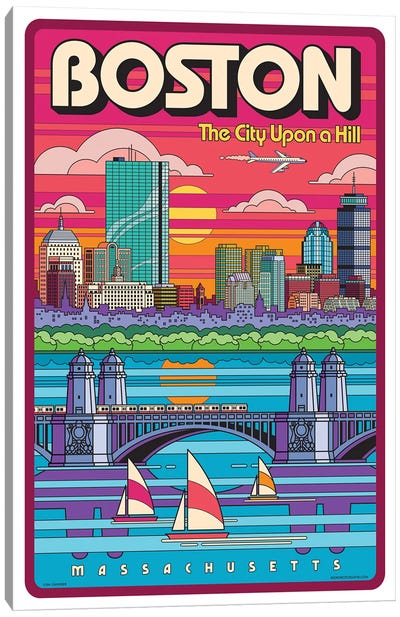 Boston Pop Art Travel Poster Canvas Art Print - Boston Travel Posters