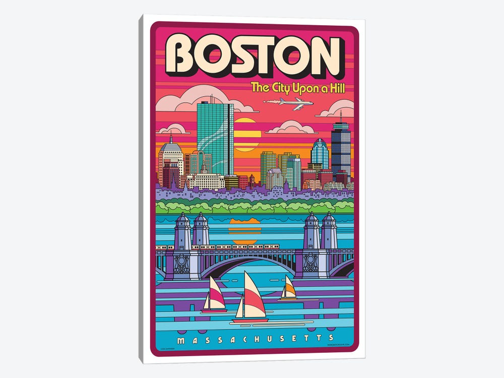 Boston Pop Art Travel Poster by Jim Zahniser 1-piece Canvas Wall Art