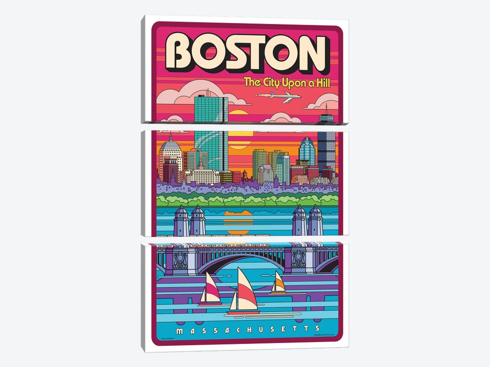Boston Pop Art Travel Poster by Jim Zahniser 3-piece Canvas Artwork