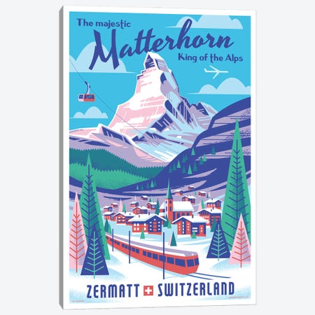 Matterhorn Switzerland Travel Poster Canvas Print #JZA59} by Jim Zahniser Art Print