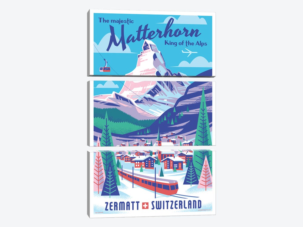 Matterhorn Switzerland Travel Poster by Jim Zahniser 3-piece Canvas Art Print