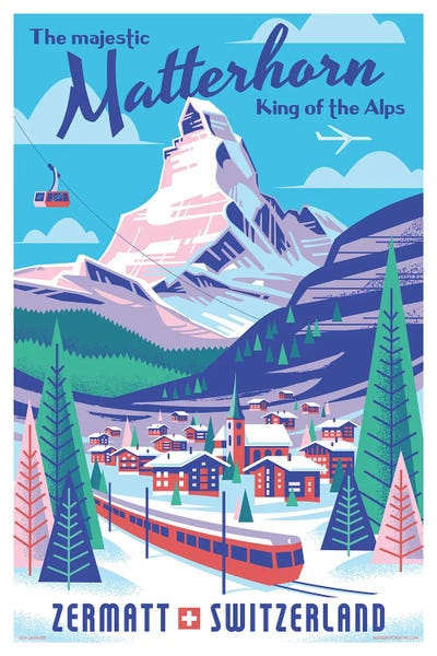 Posters: Matterhorn Switzerland Travel Poster by Jim Zahniser