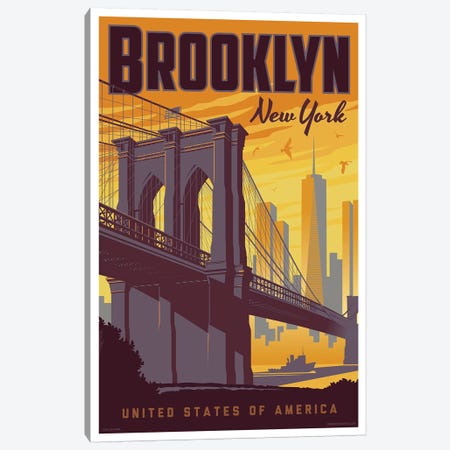 Brooklyn Bridge Travel Poster Canvas Print #JZA5} by Jim Zahniser Art Print