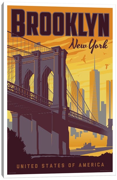 Brooklyn Bridge Travel Poster Canvas Art Print - Jim Zahniser
