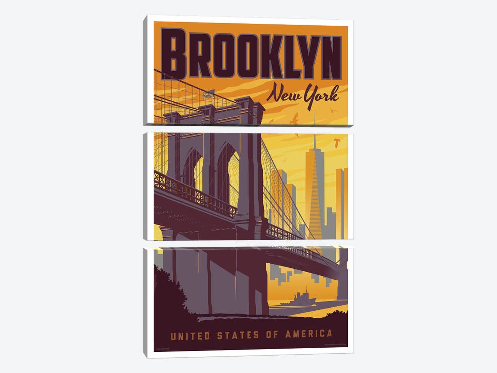 Brooklyn Bridge Travel Poster by Jim Zahniser 3-piece Canvas Art Print