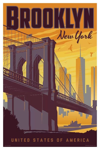 Famous Bridges: Brooklyn Bridge Travel Poster by Jim Zahniser