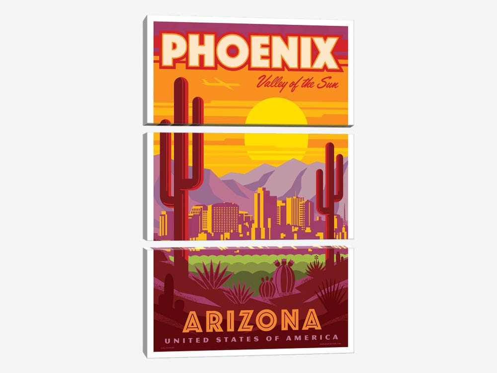 Phoenix Travel Poster by Jim Zahniser 3-piece Canvas Print