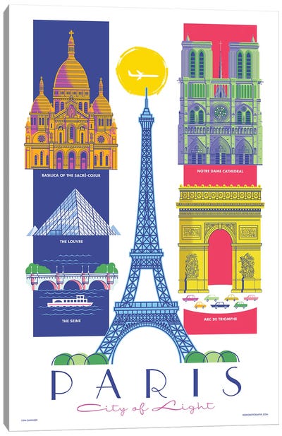 Paris Travel Poster Canvas Art Print - Jim Zahniser