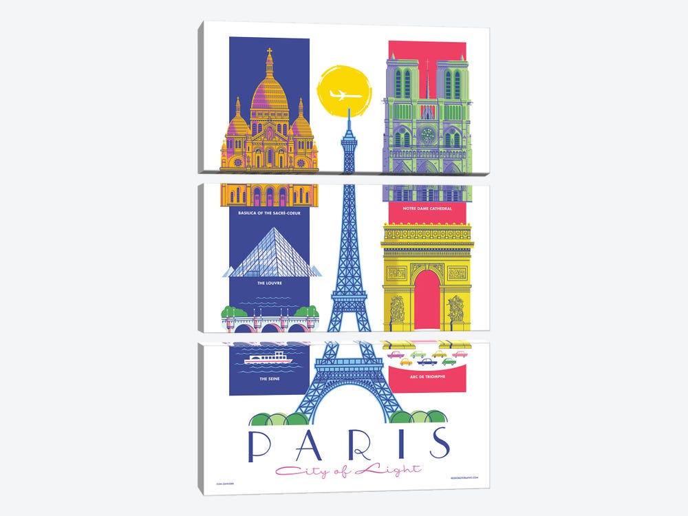 Paris Travel Poster by Jim Zahniser 3-piece Art Print