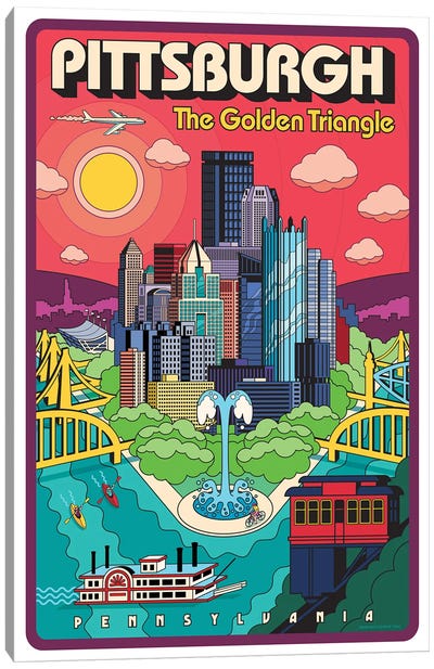 Pittsburgh Pop Art Travel Poster Canvas Art Print - 3-Piece Pop Art