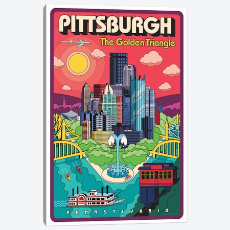 Pittsburgh Pop Art Travel Poster Canvas Print #JZA63} by Jim Zahniser Canvas Artwork