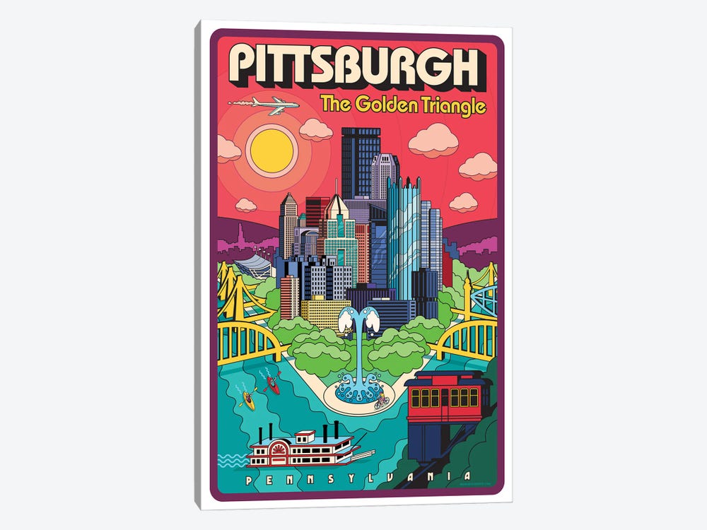 Pittsburgh Pop Art Travel Poster by Jim Zahniser 1-piece Canvas Wall Art