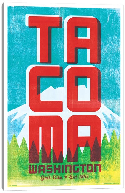 Tacoma Typography Travel Poster Canvas Art Print - Jim Zahniser