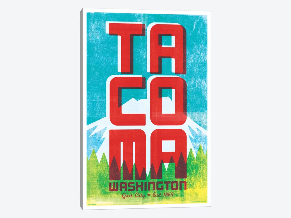Tacoma Typography Travel Poster by Jim Zahniser 1-piece Canvas Print