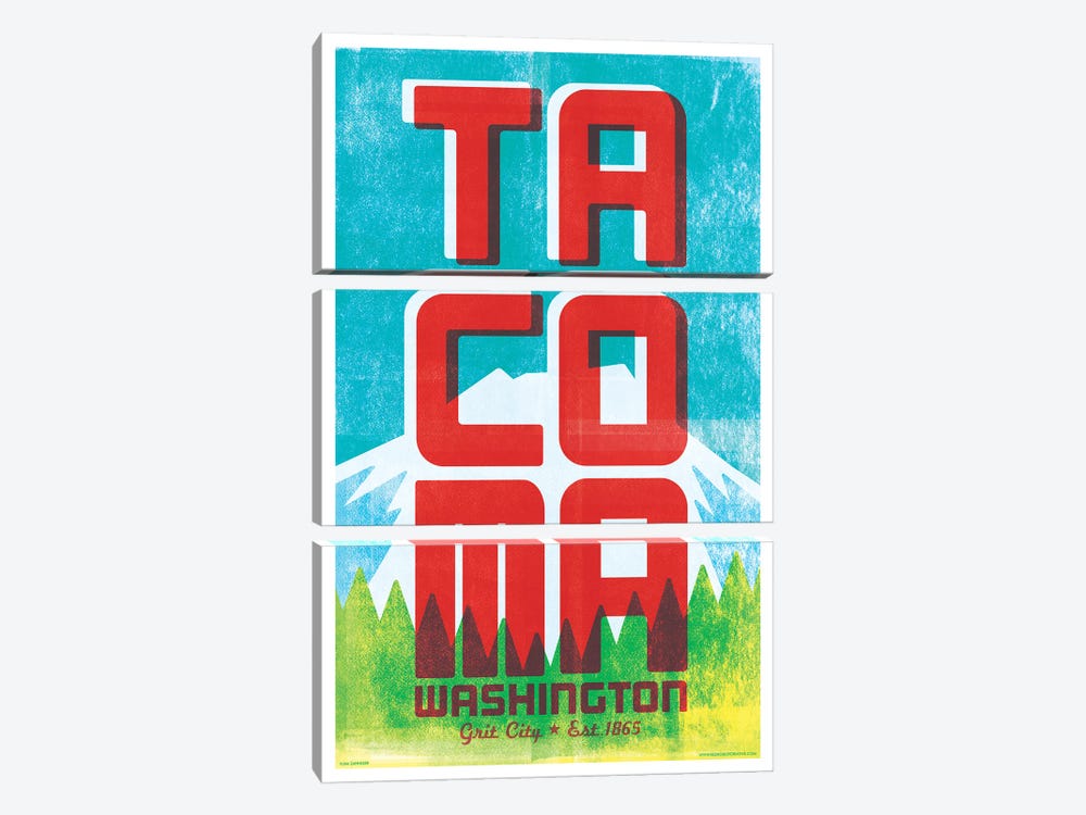 Tacoma Typography Travel Poster by Jim Zahniser 3-piece Canvas Art Print