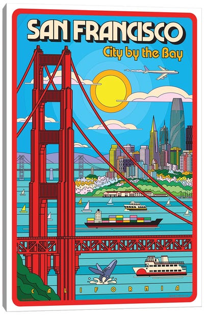 San Francisco Pop Art Travel Poster Canvas Art Print - Vintage Décor