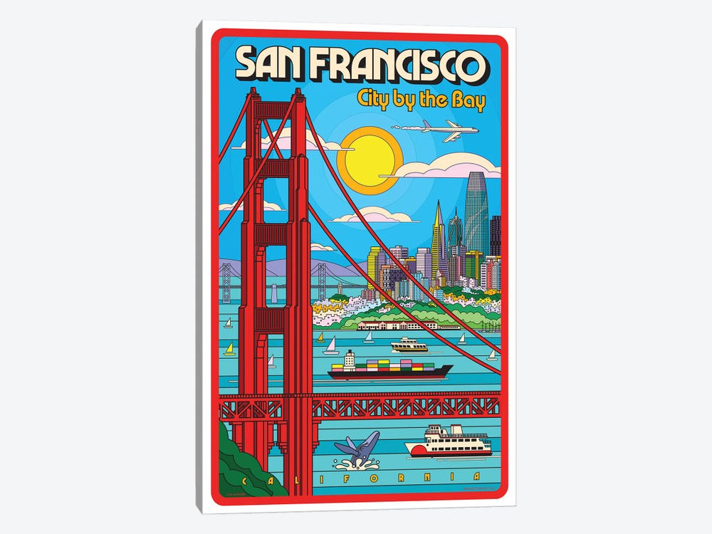 San Francisco Pop Art Travel Poster by Jim Zahniser 1-piece Canvas Art