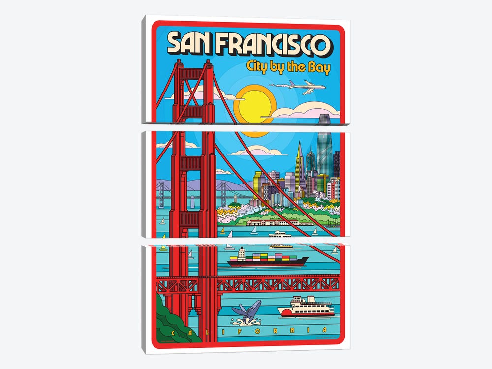 San Francisco Pop Art Travel Poster by Jim Zahniser 3-piece Canvas Art