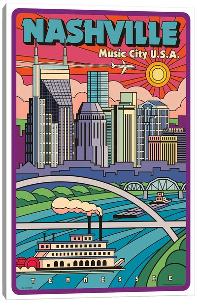 Nashville Pop Art Travel Poster New Canvas Art Print - Jim Zahniser