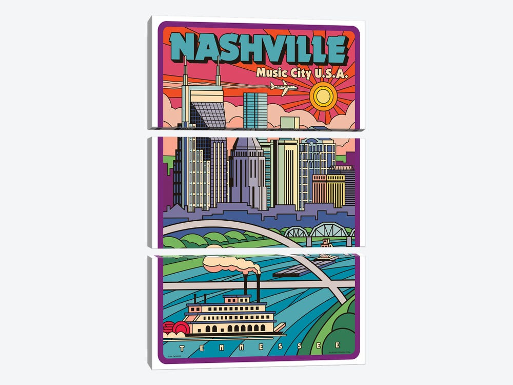 Nashville Pop Art Travel Poster New by Jim Zahniser 3-piece Art Print