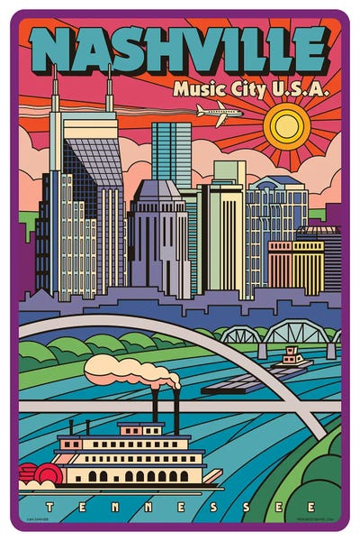 Tennessee: Nashville Pop Art Travel Poster New by Jim Zahniser