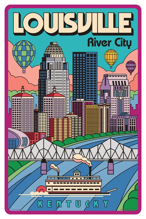 Modern Illustration US Cities Poster, Louisville Poster, Louisville La