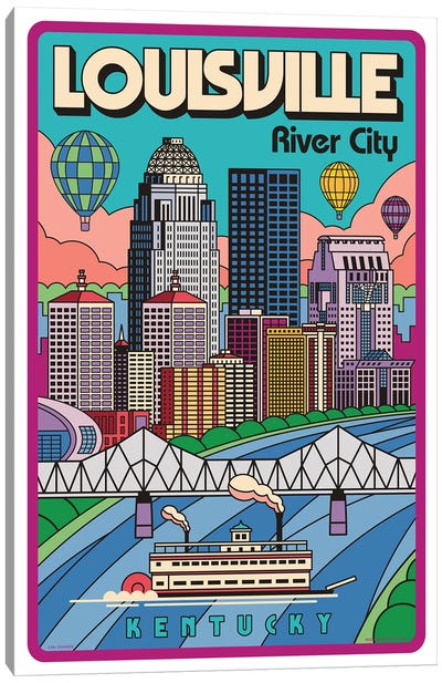 Louisville Pop Art Travel Poster Canvas Art Print - Kentucky Art