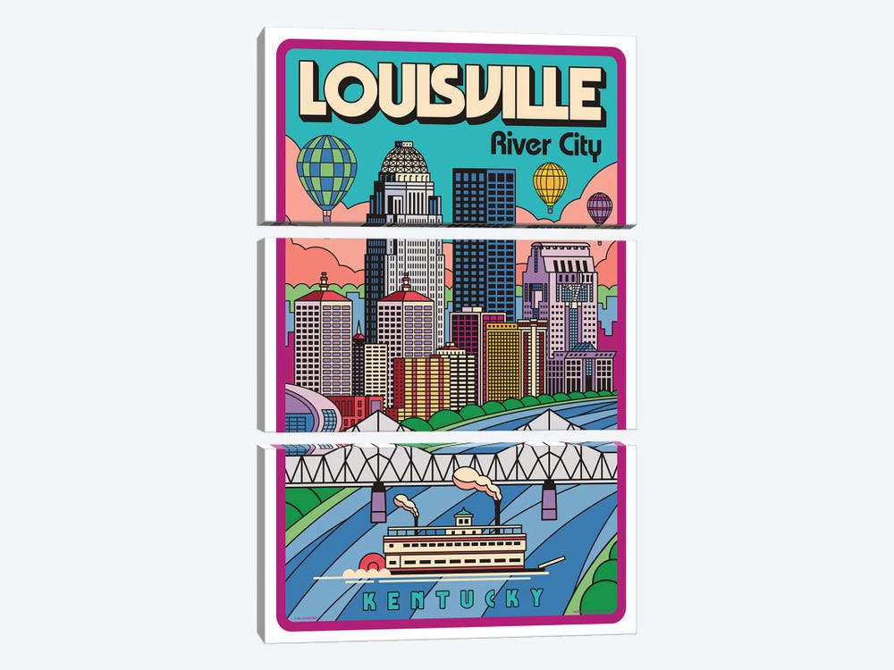 Louisville Pop Art Travel Poster by Jim Zahniser 3-piece Canvas Art