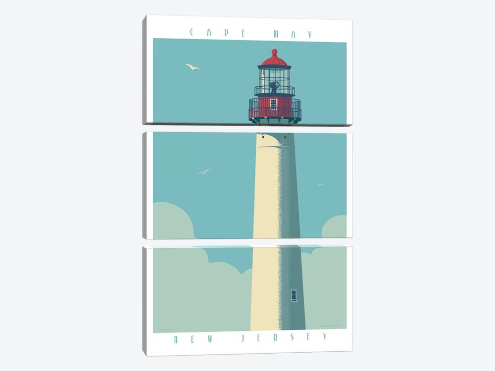 Cape May Lighthouse Travel Poster by Jim Zahniser 3-piece Canvas Artwork