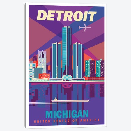 Detroit Travel Poster Canvas Print #JZA70} by Jim Zahniser Art Print
