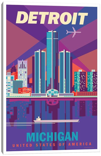 Detroit Travel Poster Canvas Art Print - Detroit Skylines