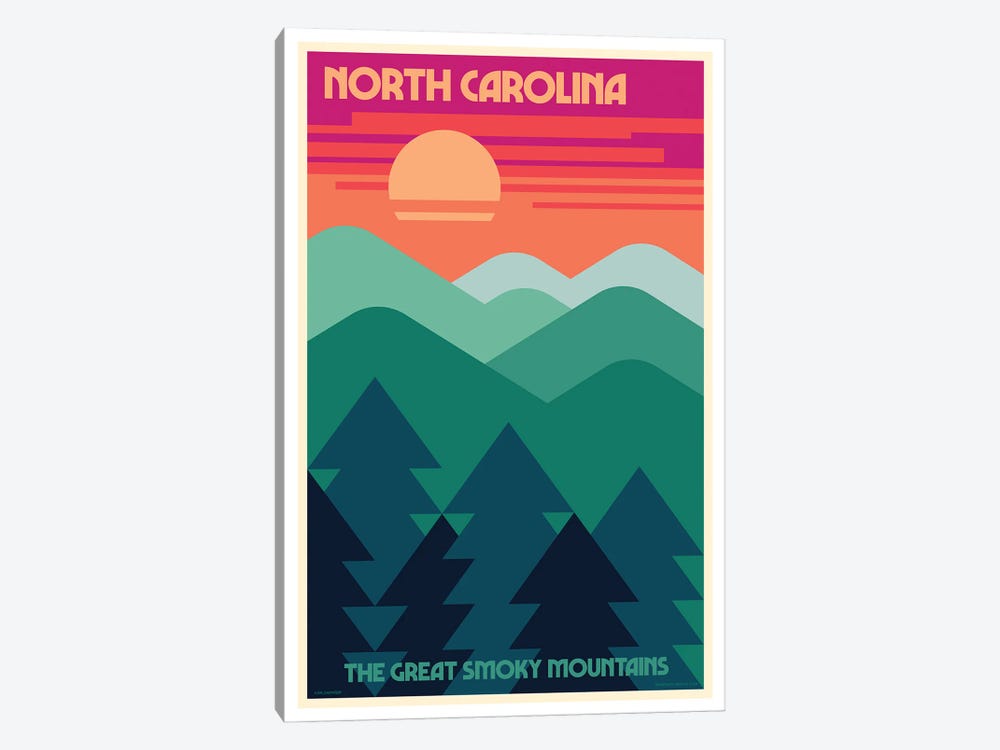 North Carolina Retro Travel Poster by Jim Zahniser 1-piece Canvas Print