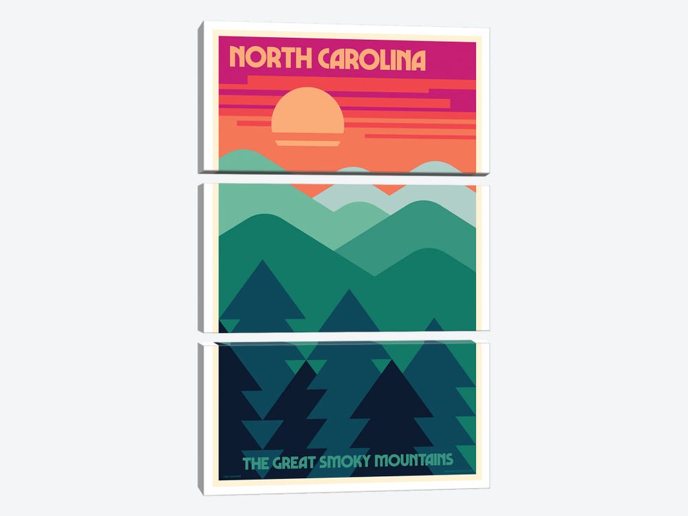 North Carolina Retro Travel Poster by Jim Zahniser 3-piece Canvas Print