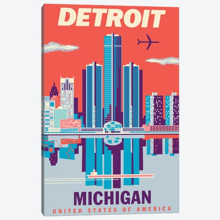 Detroit Travel Poster 2 Canvas Print #JZA74} by Jim Zahniser Canvas Artwork