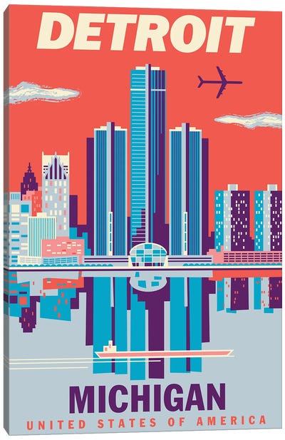 Detroit Travel Poster 2 Canvas Art Print - Scenic & Nature Typography