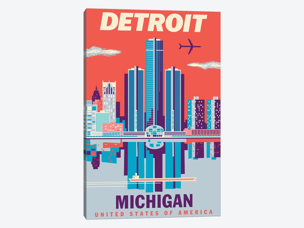 Detroit Travel Poster 2 by Jim Zahniser 1-piece Canvas Artwork