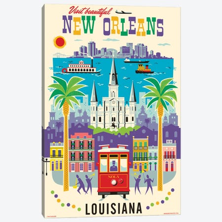 New Orleans Travel Poster Canvas Print #JZA75} by Jim Zahniser Canvas Wall Art
