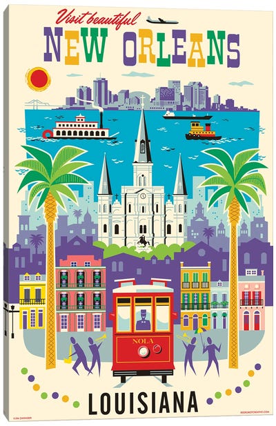 New Orleans Travel Poster Canvas Art Print - Jim Zahniser