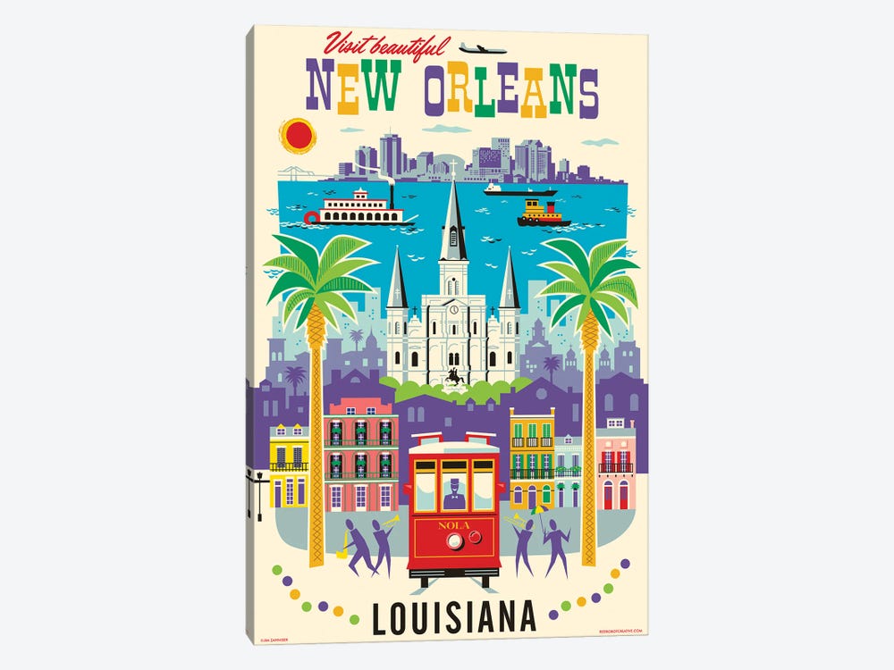 New Orleans Travel Poster by Jim Zahniser 1-piece Canvas Print