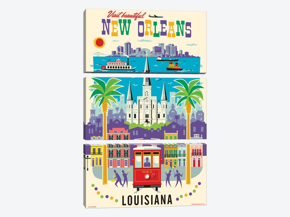 New Orleans Travel Poster by Jim Zahniser 3-piece Art Print