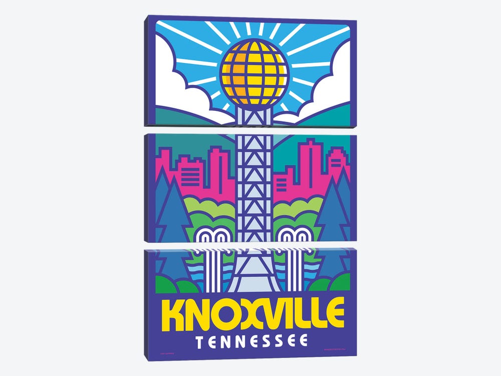 Knoxville Pop Art Travel Poster by Jim Zahniser 3-piece Canvas Wall Art