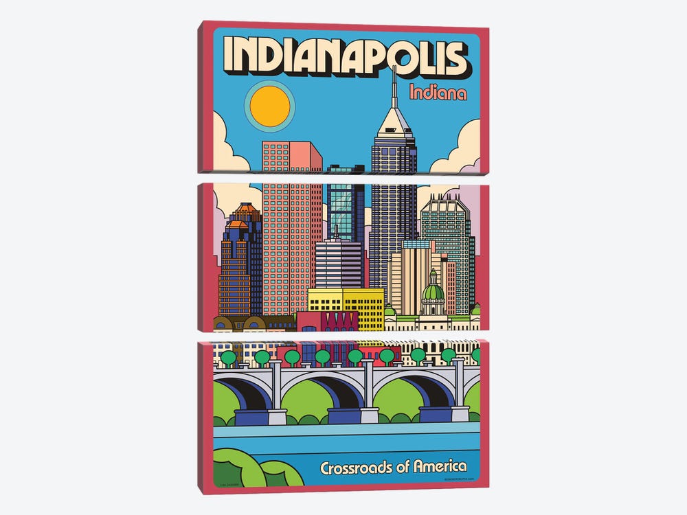 Indianapolis Pop Art Travel Poster by Jim Zahniser 3-piece Canvas Print
