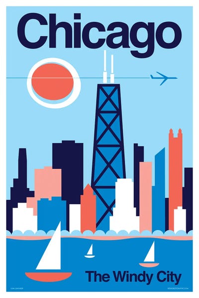 Pop World Tour: Chicago Minimalist Travel Poster by Jim Zahniser