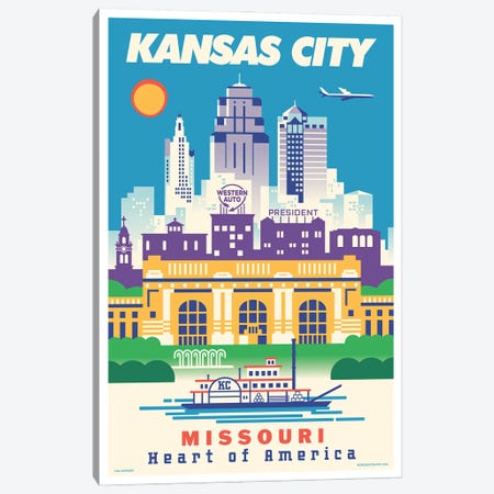 Kansas City Travel Poster Canvas Print #JZA80} by Jim Zahniser Canvas Wall Art